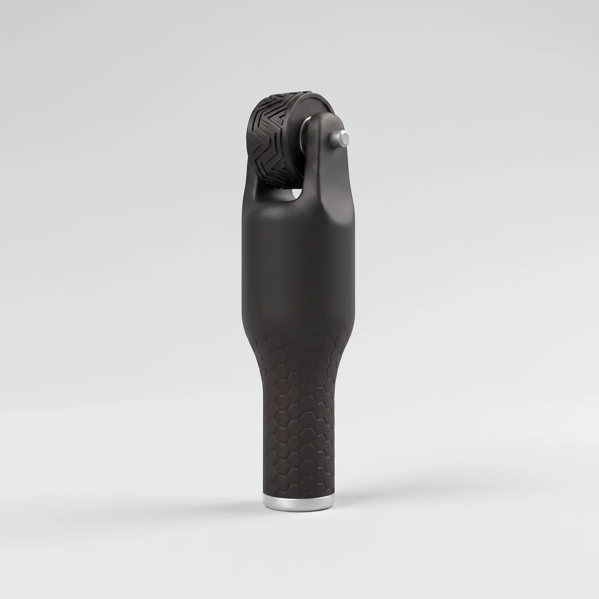 Rolly 3.0 logo roller stamp in black, engraved wheel at the top